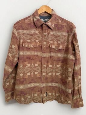 Wrangler Men's Retro Premium Brown Aztec Snap Shirt Jacket Size Large Western